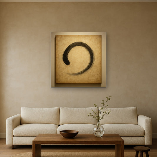 Aged Rice Paper & Charcoal Calligraphic Balance No. 17 Oil Painting - View 2