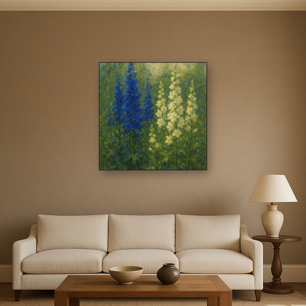Wild Blue Delphiniums & White Larkspur Garden No. 7 Fine Art Oil Painting - View 2