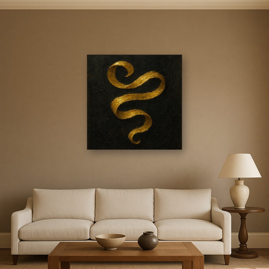 24k Gold Ribbon on Matte Obsidian Oil Painting - View 2