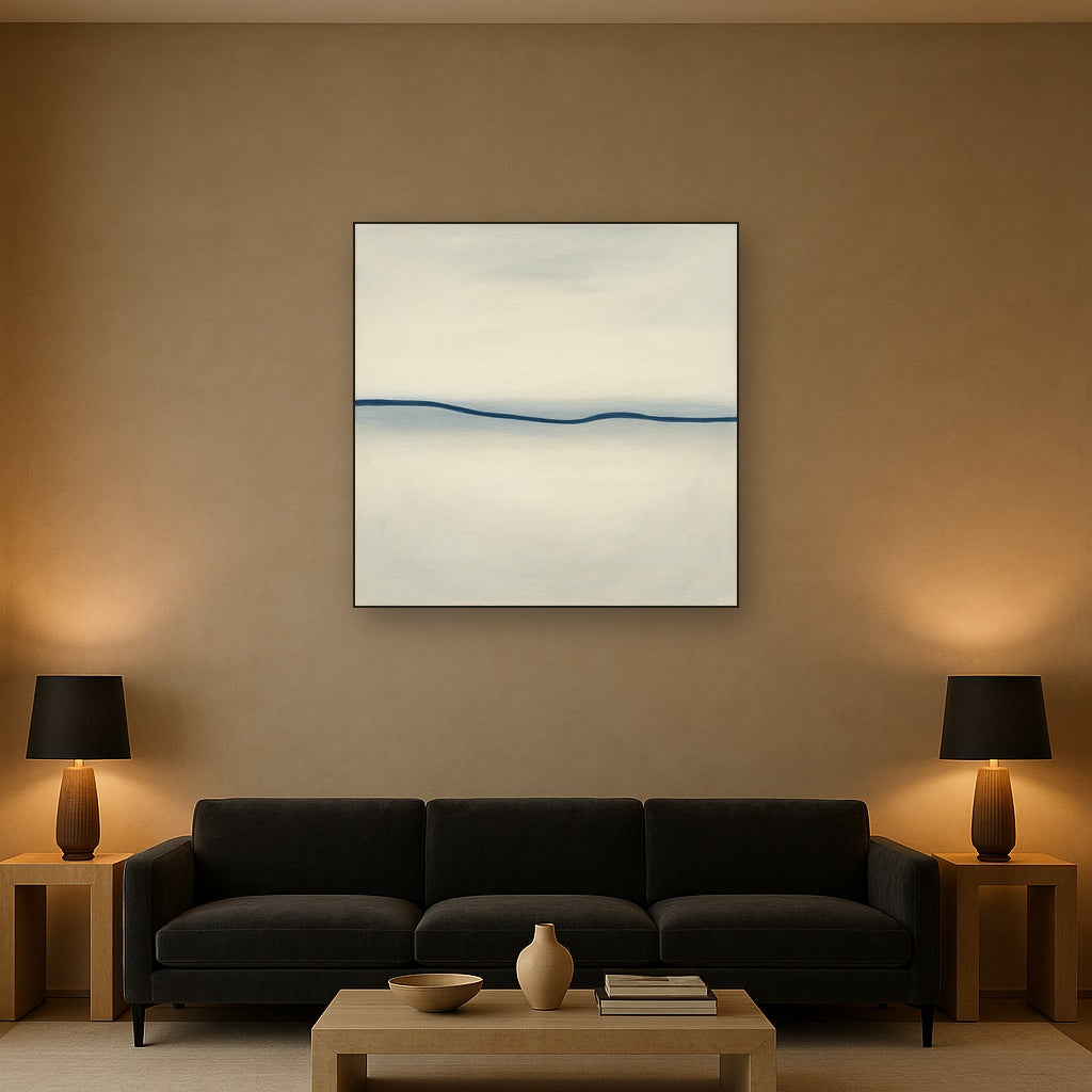 Minimalist Continuous Line Horizon in Deep Indigo No. 6 Fine Art Oil Painting - View 2