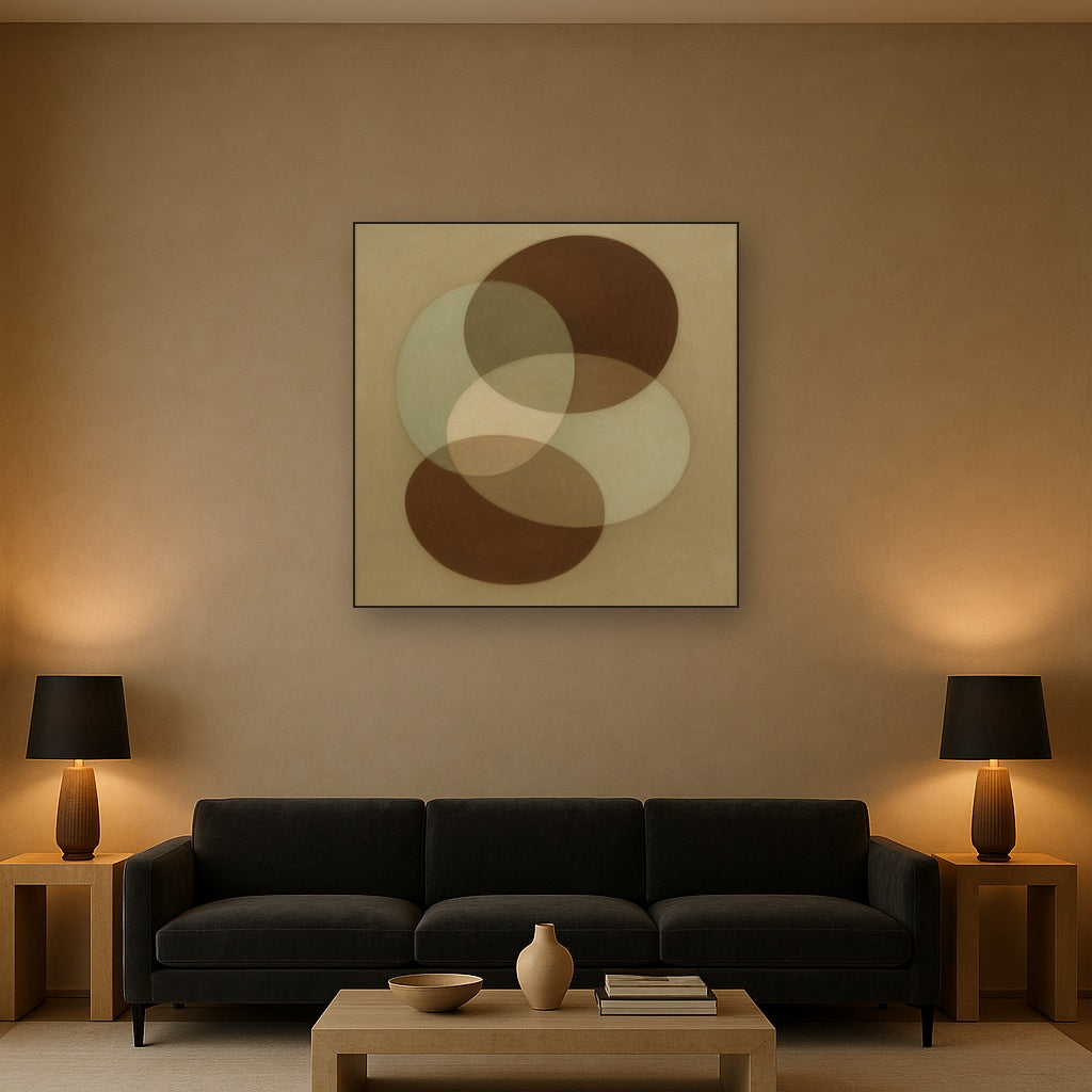 Floating Ellipse Harmony in Walnut & Pale Sage No. 18 Oil Painting - View 2