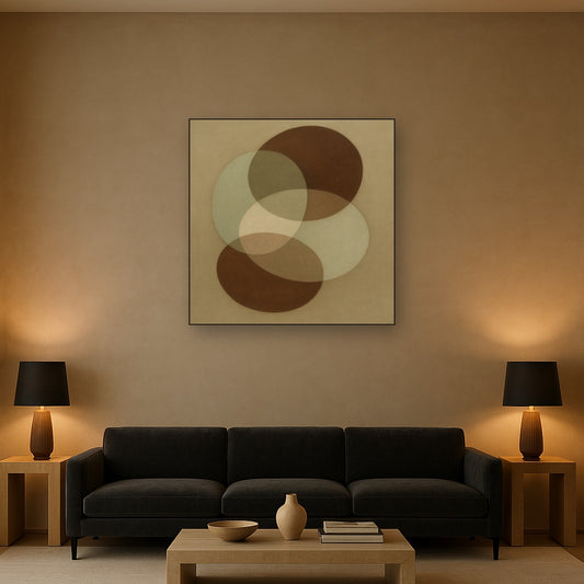 Floating Ellipse Harmony in Walnut & Pale Sage No. 18 Oil Painting - View 2