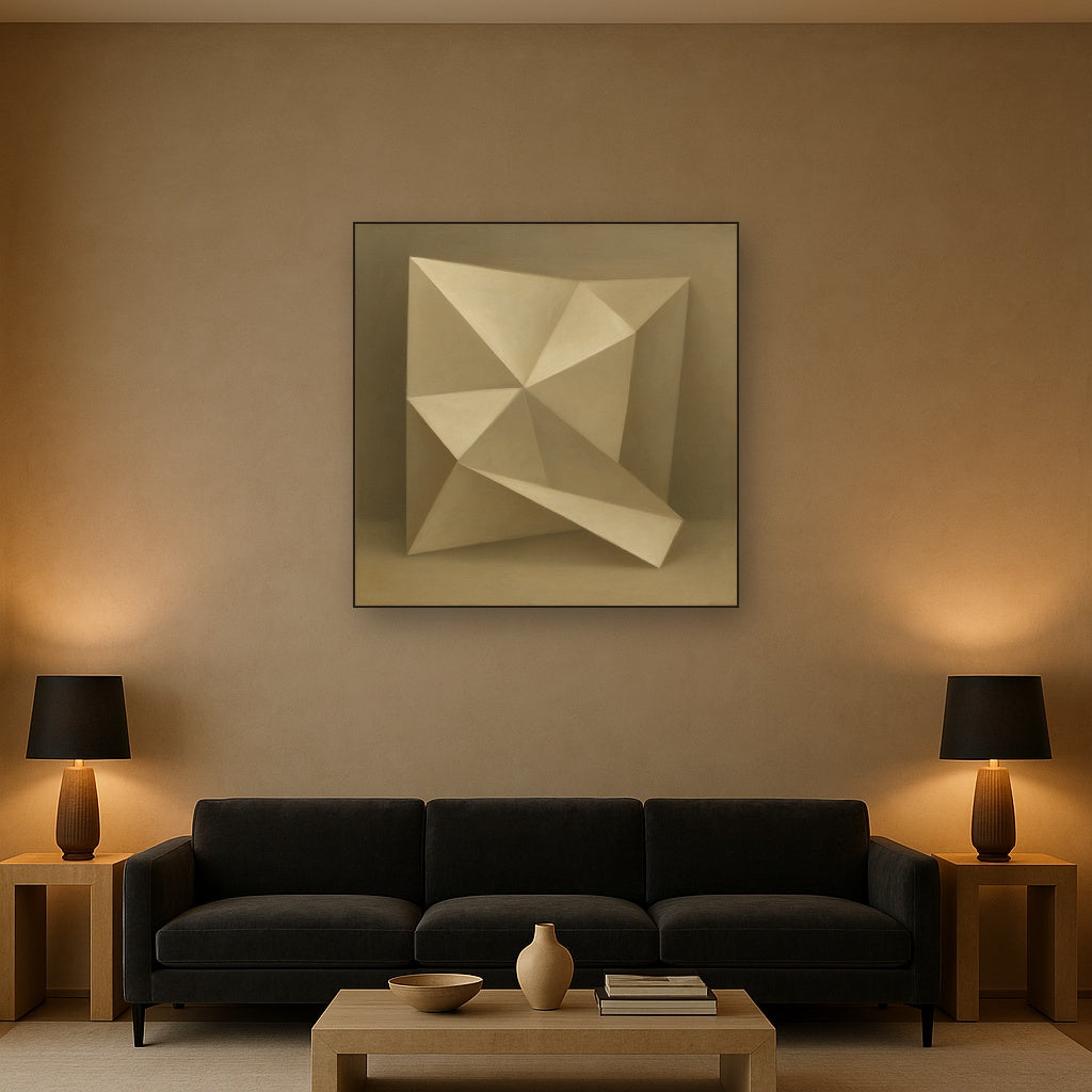 Folded Paper Geometry in Neutral Gradient Shadows No. 6 Oil Painting - View 2
