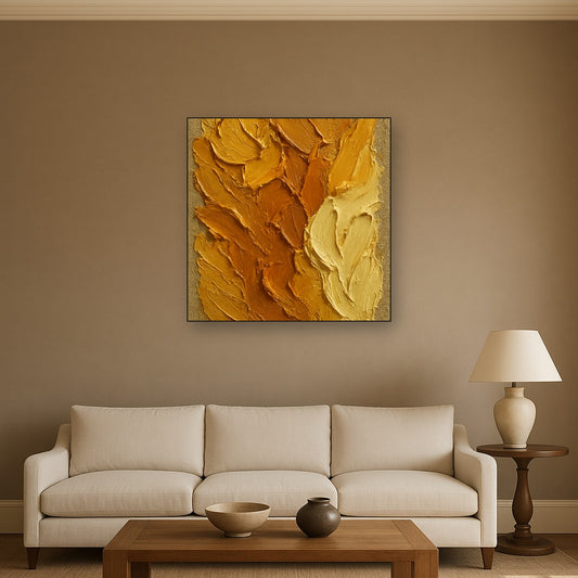 Amber Honeycomb Impasto Oil Painting - Styled in Modern Living Room