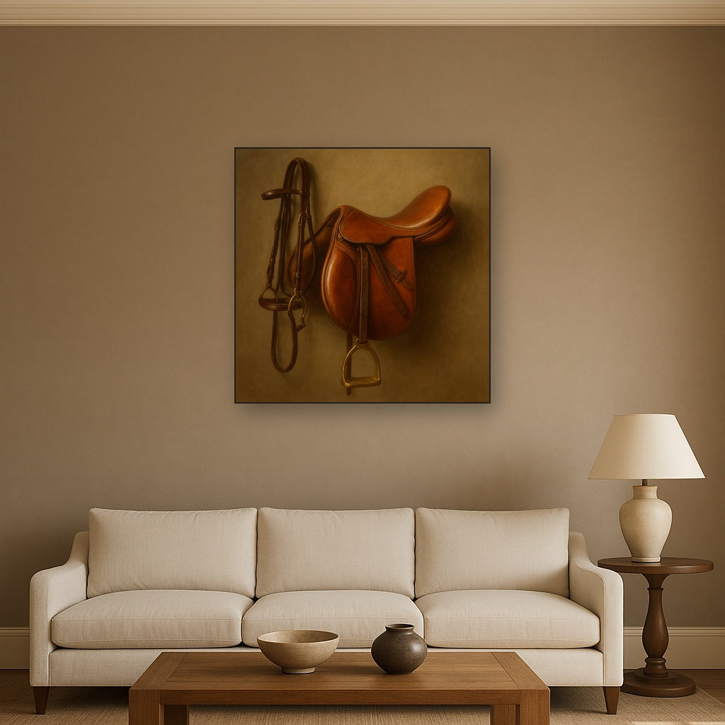 Vintage Bridle & Polished Leather Saddle No. 4 Oil Painting - View 2
