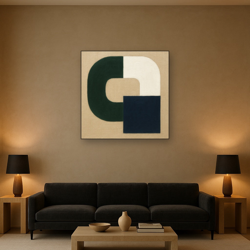 Forest Emerald & Chalk Interlock No. 6 - Modern Fine Art Oil Painting - View 2