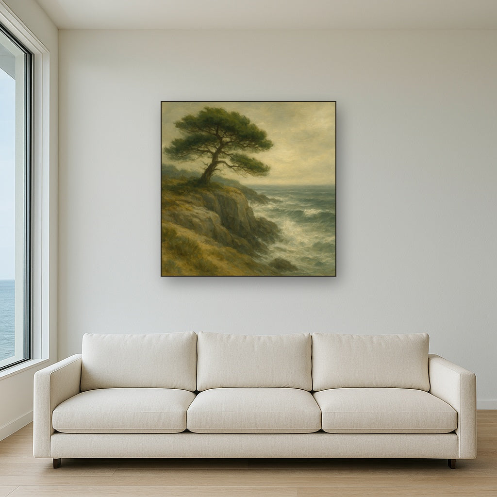 Wild Coastal Pine on Stormy Granite Cliff Oil Painting - View 2