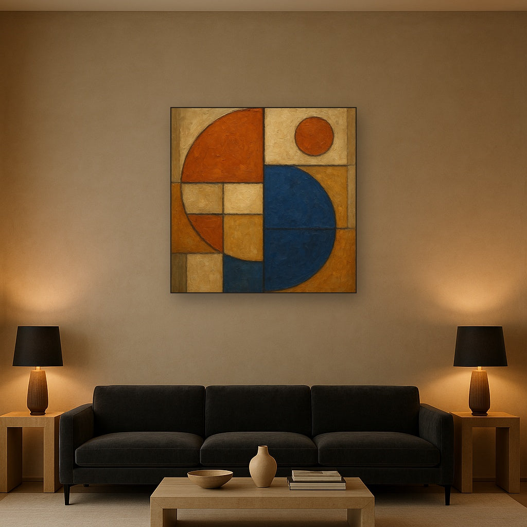 Bauhaus Quadrant Study Geometric Oil Painting - View 2