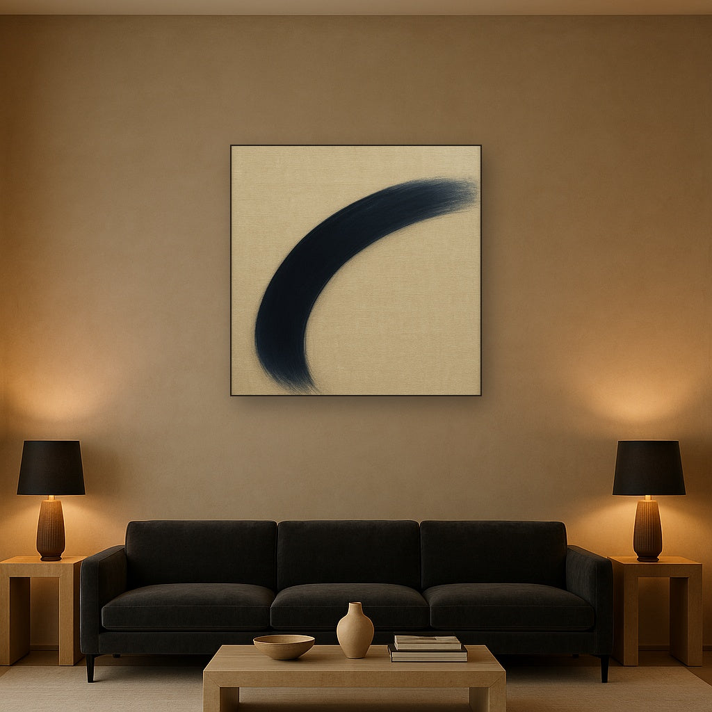 Navy Indigo & Warm Sand Sweep No. 2 - Modern Fine Art Oil Painting - View 2