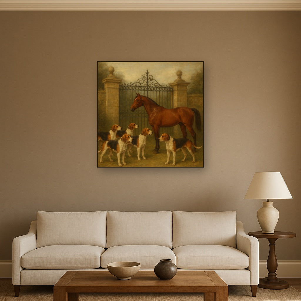 Hunting Hounds & Thoroughbred by Estate Gate No. 3 Oil Painting - View 2