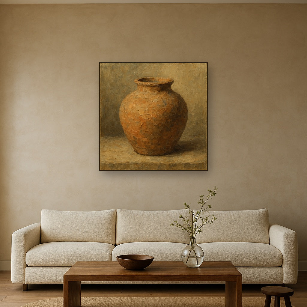 Rough Terracotta Vessel Study Wabi-Sabi Oil Painting - View 2