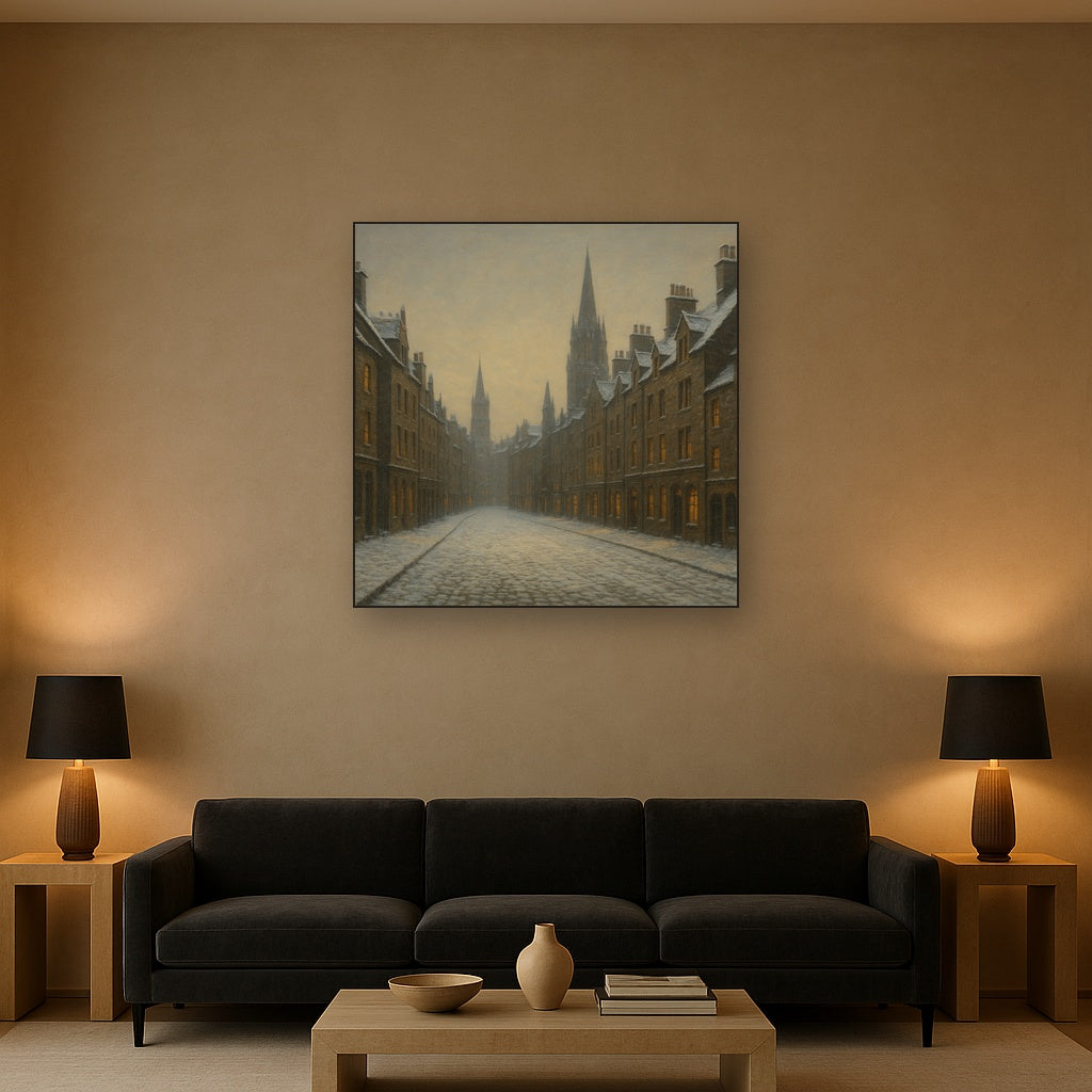 Edinburgh Old Town Royal Mile in Snow No. 17 Oil Painting - View 2
