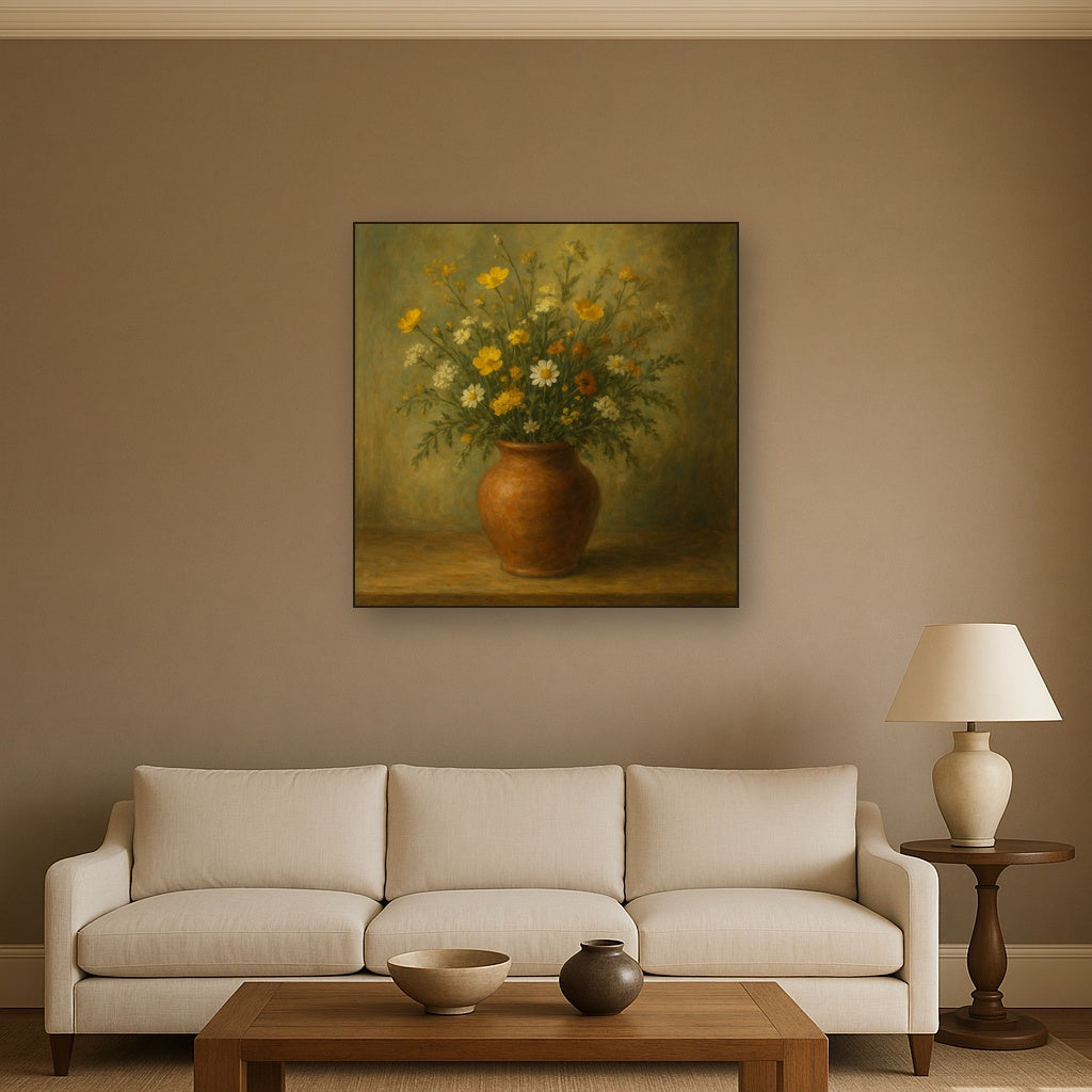Vintage Meadow Wildflowers in Earthenware Jar No. 13 Fine Art Oil Painting - View 2