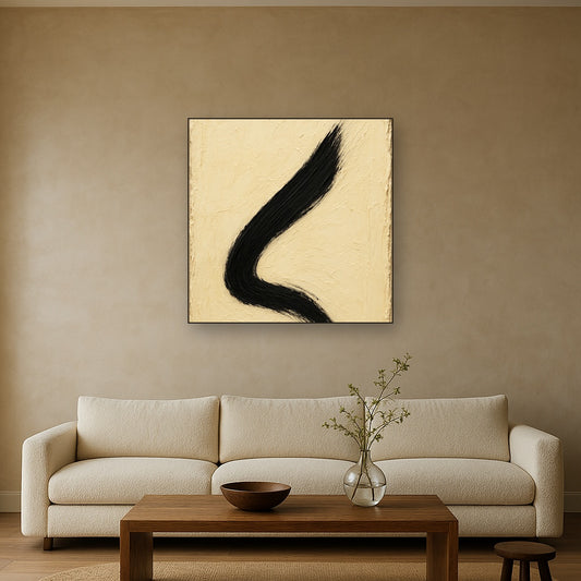 Zen Balance in Cream & Charcoal Oil Painting - View 2