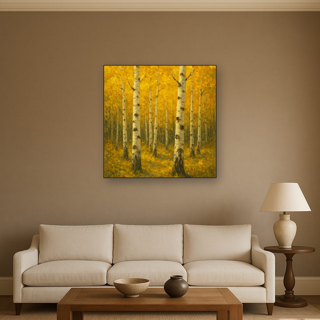 Aspen Birch Forest in Autumn Oil Painting - View 2