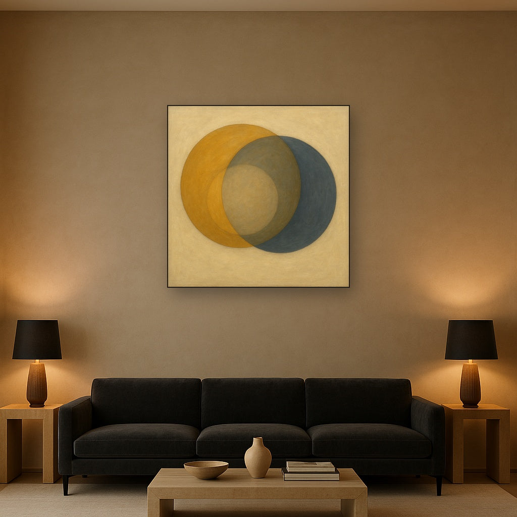 Intersecting Discs in Burnished Ochre & Slate No. 5 Fine Art Oil Painting - View 2