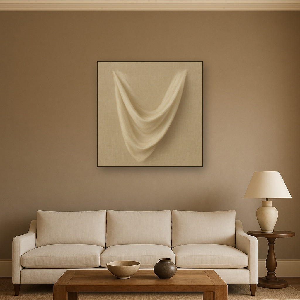Alabaster Linen Texture Fold No. 4 - Modern Fine Art Oil Painting - View 2