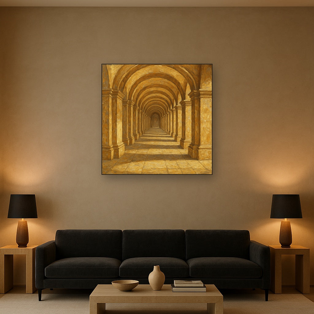 Colonnade Archway Light Architectural Oil Painting - Styled in Modern Living Room