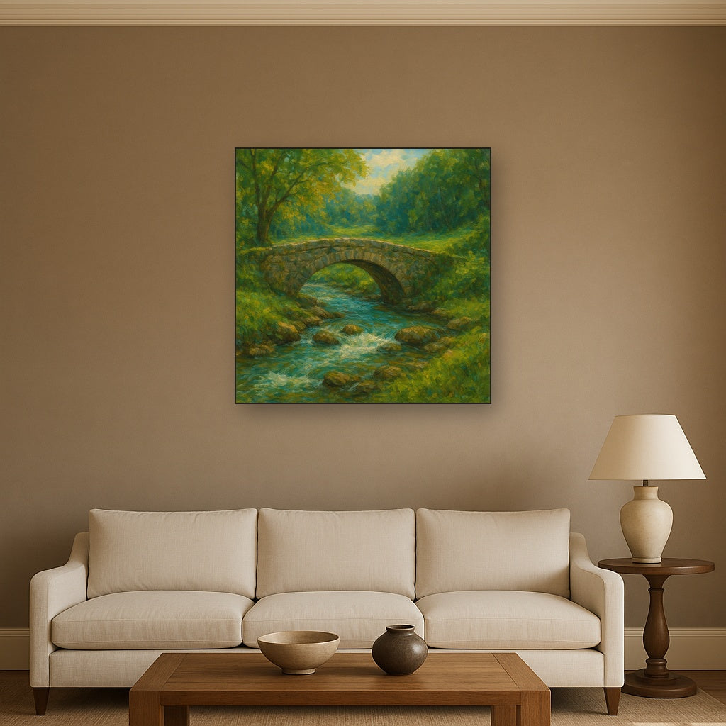 Old Stone Bridge over Bubbling Country Stream No. 5 Fine Art Oil Painting - View 2