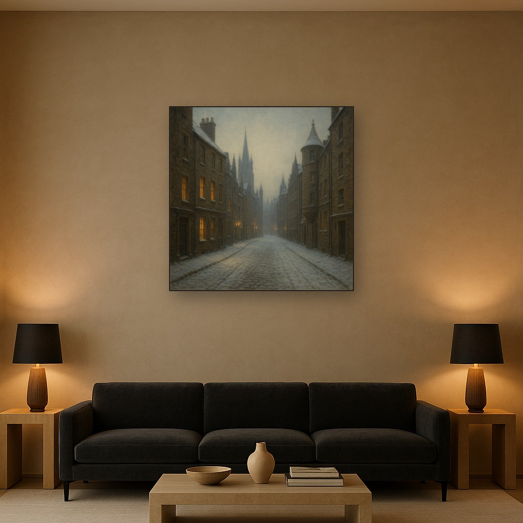 Edinburgh Old Town Royal Mile in Snow No. 27 Oil Painting - View 2