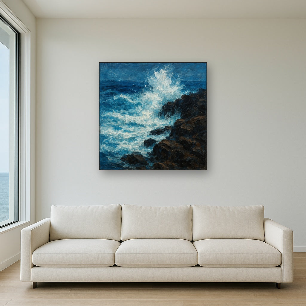 Crashing Azure Sea Foam Oil Painting - View 2