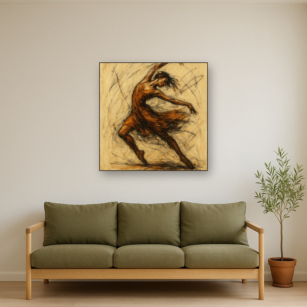 Expressive Gestural Dancer Figurative Oil Painting - Styled in Modern Living Room