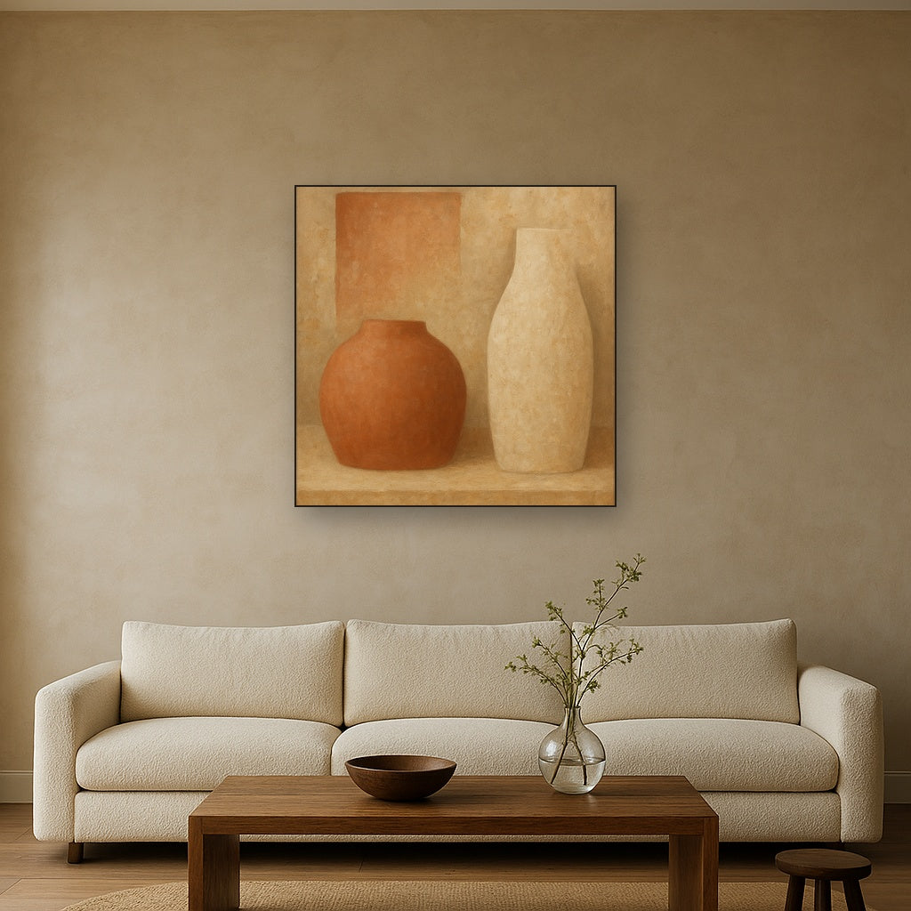 Earthy Terracotta & Weathered Plaster Wash Oil Painting - View 2