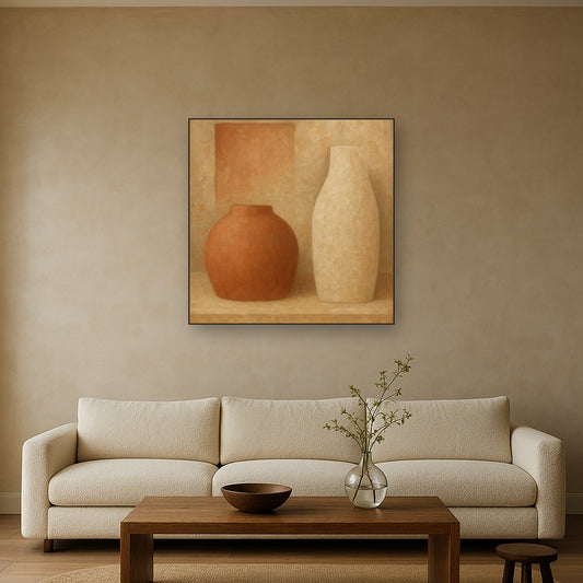 Earthy Terracotta & Weathered Plaster Wash Oil Painting - View 2