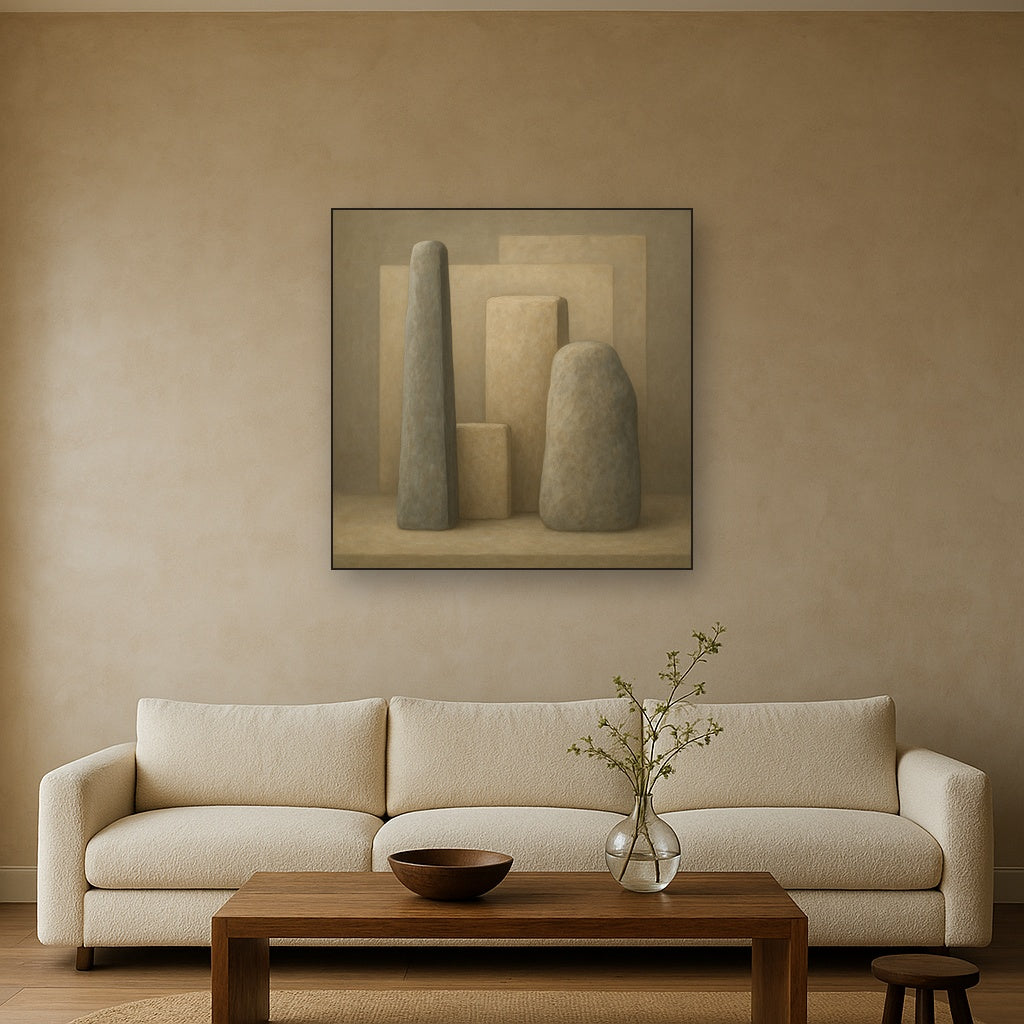 Driftwood Grey & Weathered Stone Monolith No. 7 Oil Painting - View 2