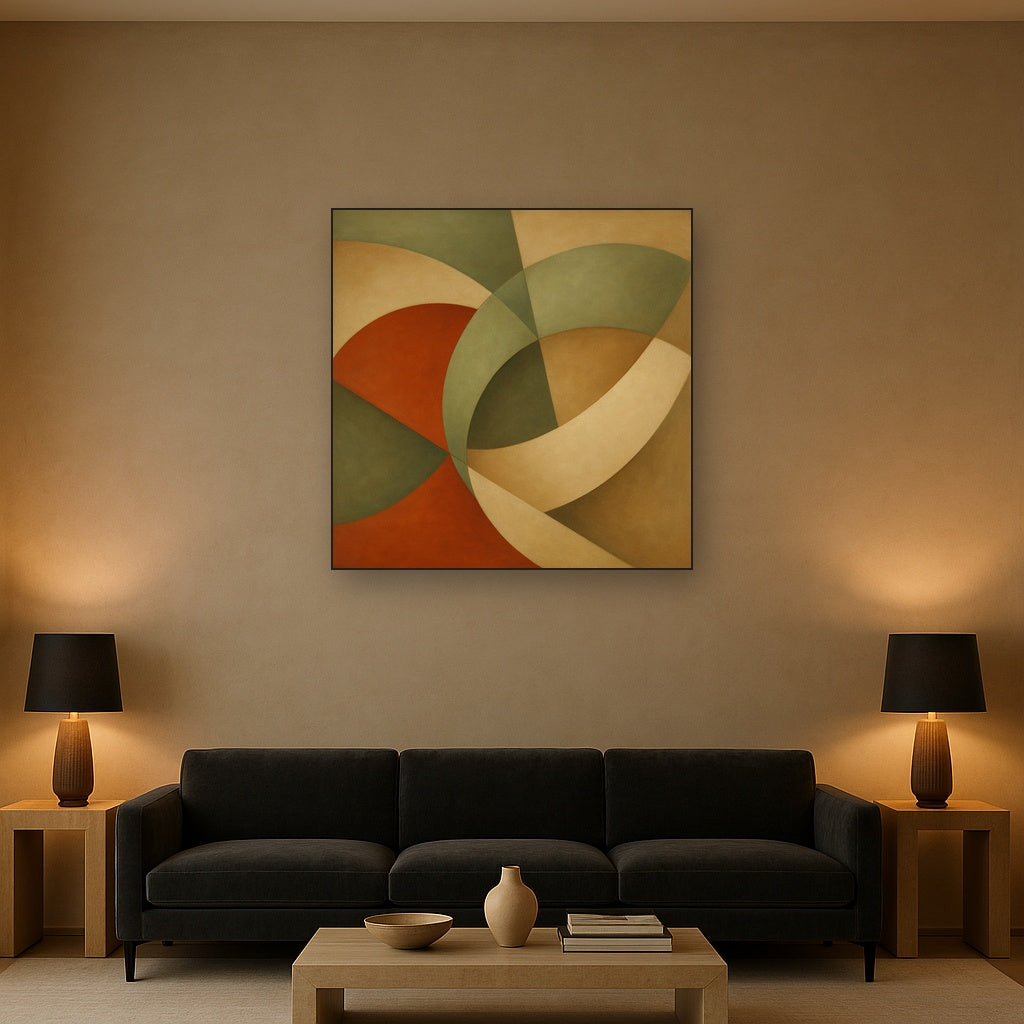 Intersecting Curved Forms in Olive & Rust No. 20 Oil Painting - View 2