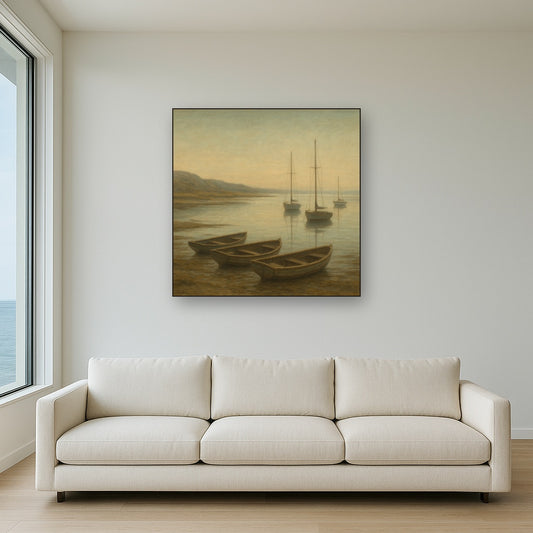 Quiet Fishing Harbor at Morning Low Tide No. 5 Oil Painting - View 2