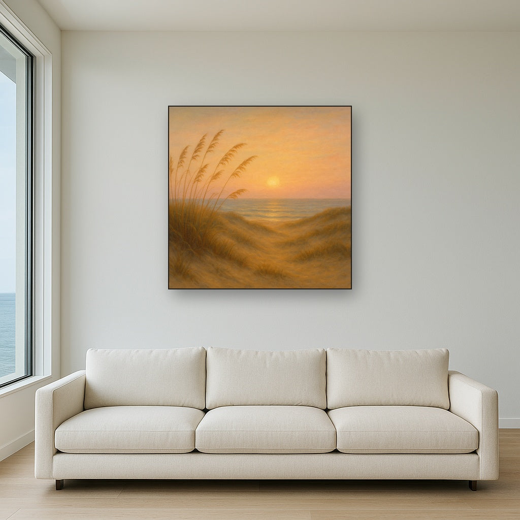 Sea Oats on Rolling Coastal Dunes at Sunset No. 7 Oil Painting - View 2