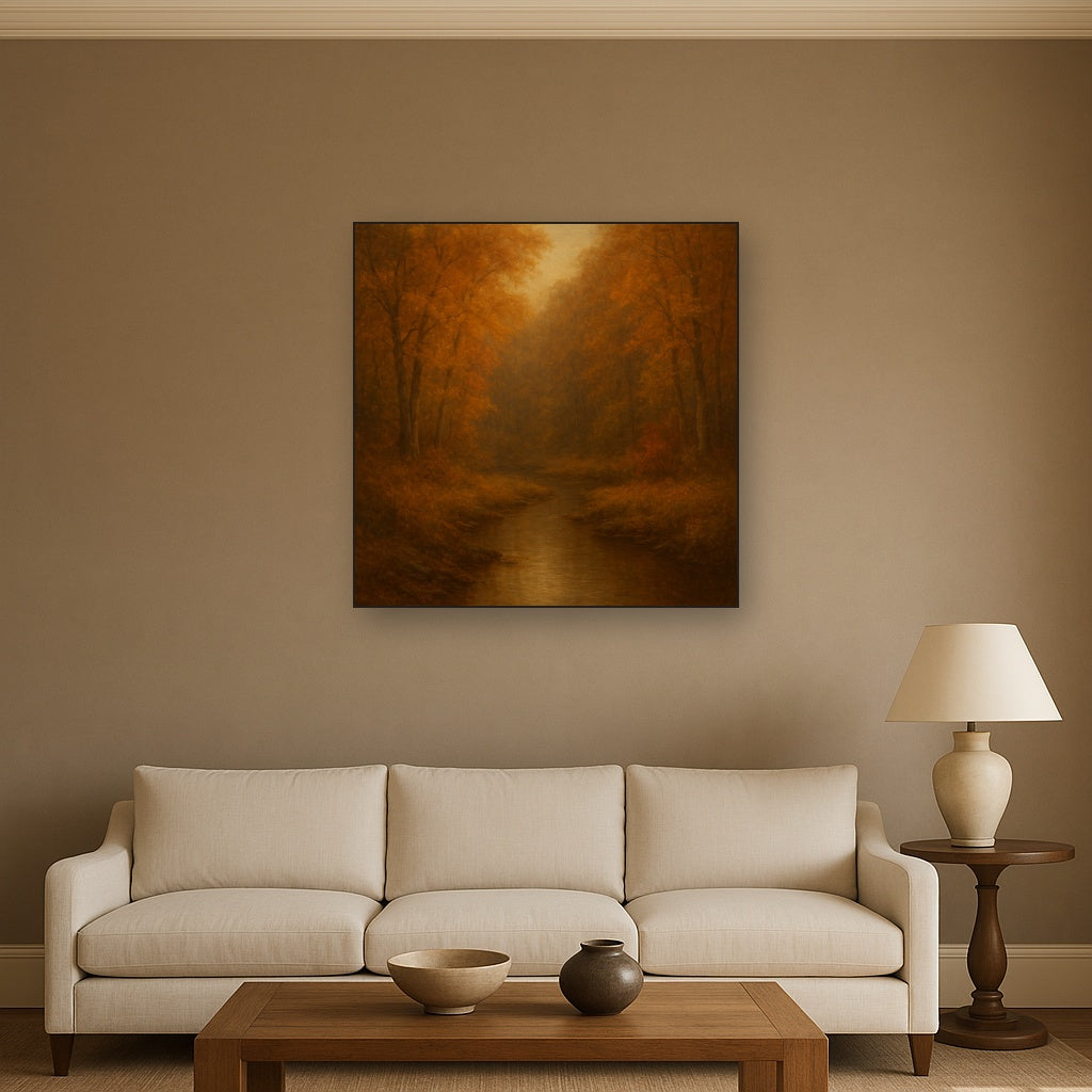 Secluded Woodland Brook in Autumn Glow No. 2 Oil Painting - View 2