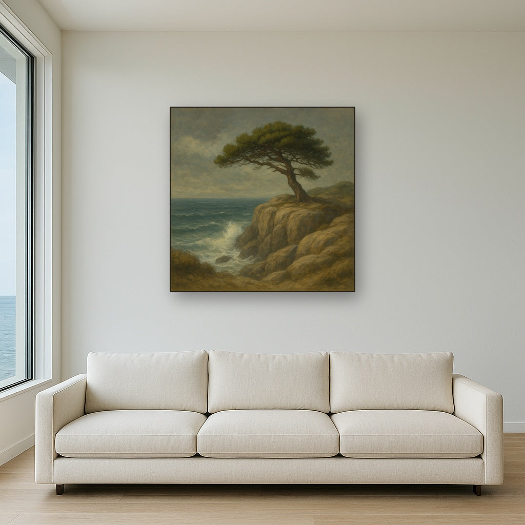 Wild Coastal Pine on Stormy Granite Cliff No. 15 Oil Painting - View 2