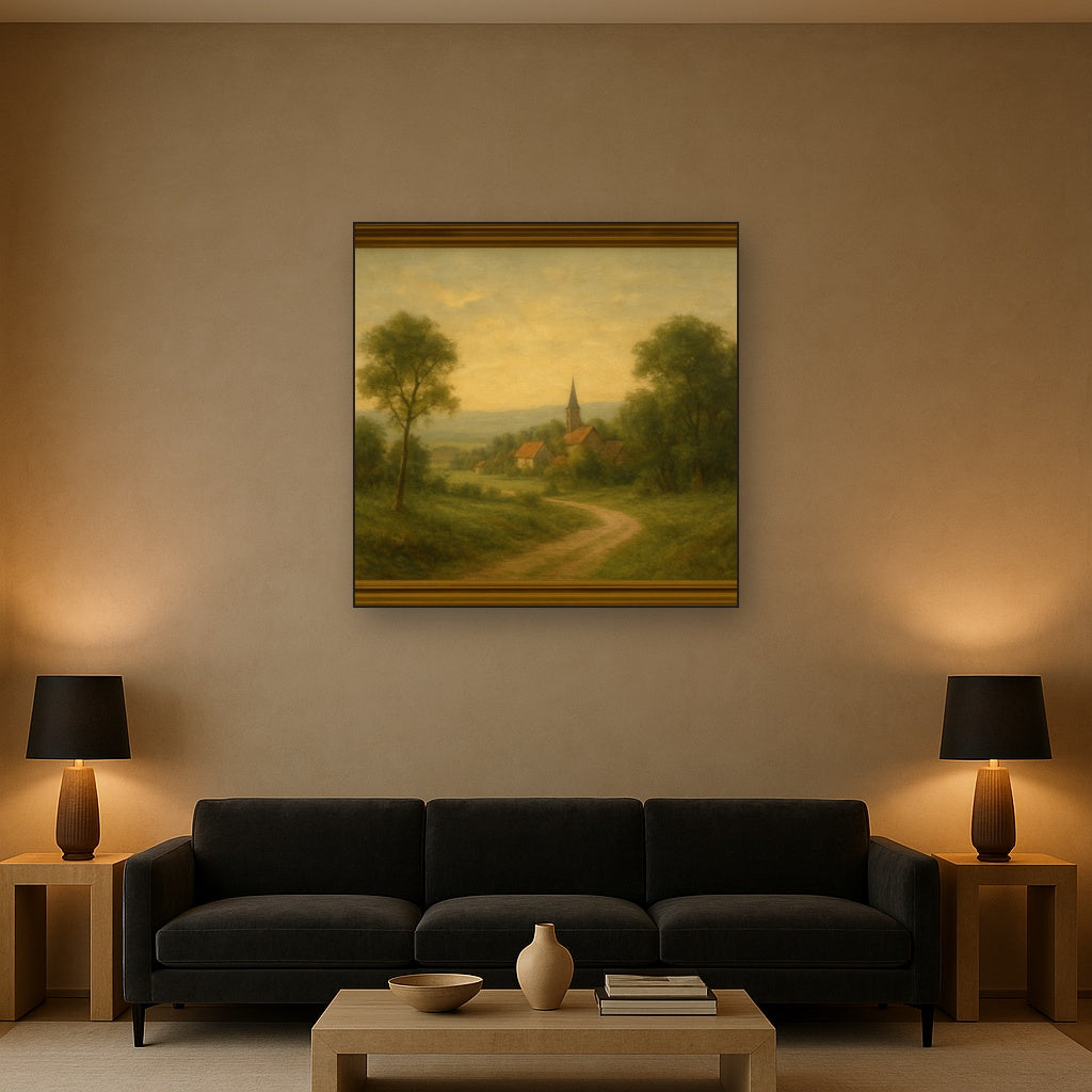 Rome Piazza Fountain in Morning Sunlight No. 6 Oil Painting Staged Above Sectional Sofa in Living Room, Hand Painted Canvas Wall Art for Home Decor