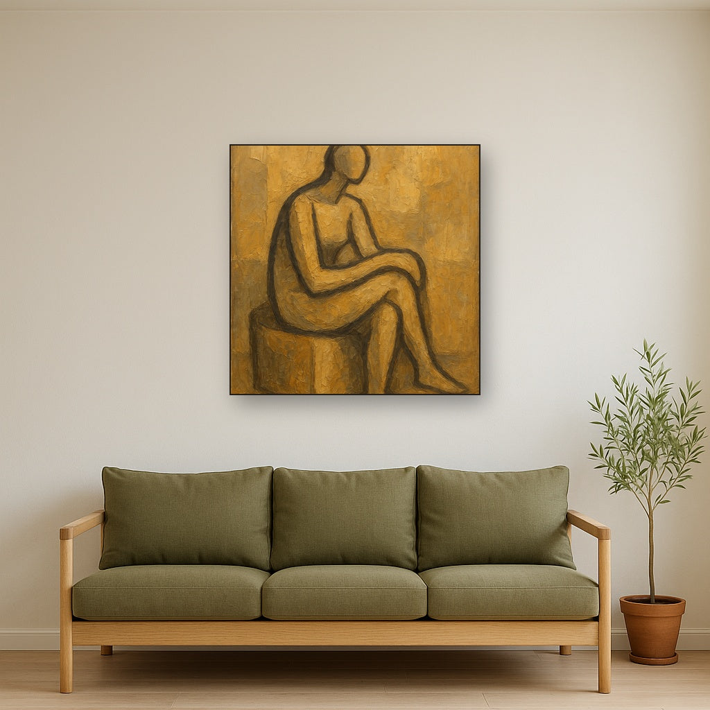 Abstracted Seated Silhouette Figurative Oil Painting - View 2