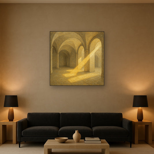 Modernist Vaulted Gallery Light Beam No. 6 Oil Painting - Styled in Modern Living Room