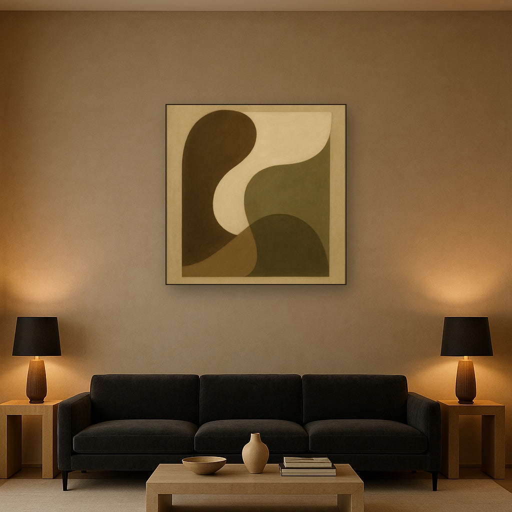 Minimalist Asymmetrical Balance in Raw Umber No. 4 Oil Painting - View 2