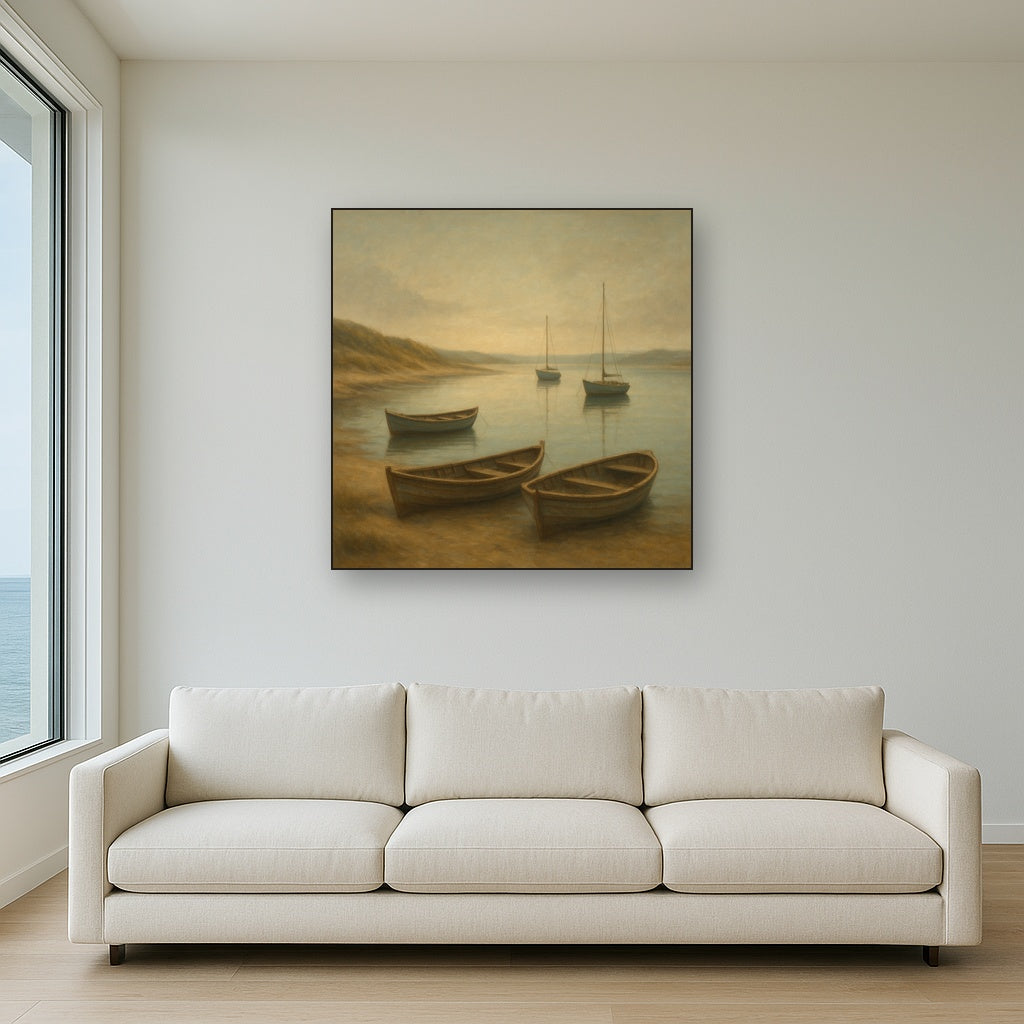 Quiet Fishing Harbor at Morning Low Tide No. 15 Oil Painting - View 2