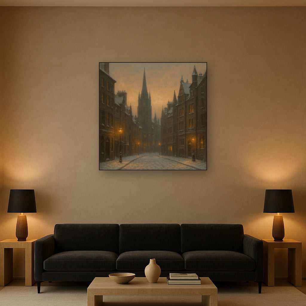 Edinburgh Old Town Royal Mile in Snow No. 5 Oil Painting - View 2