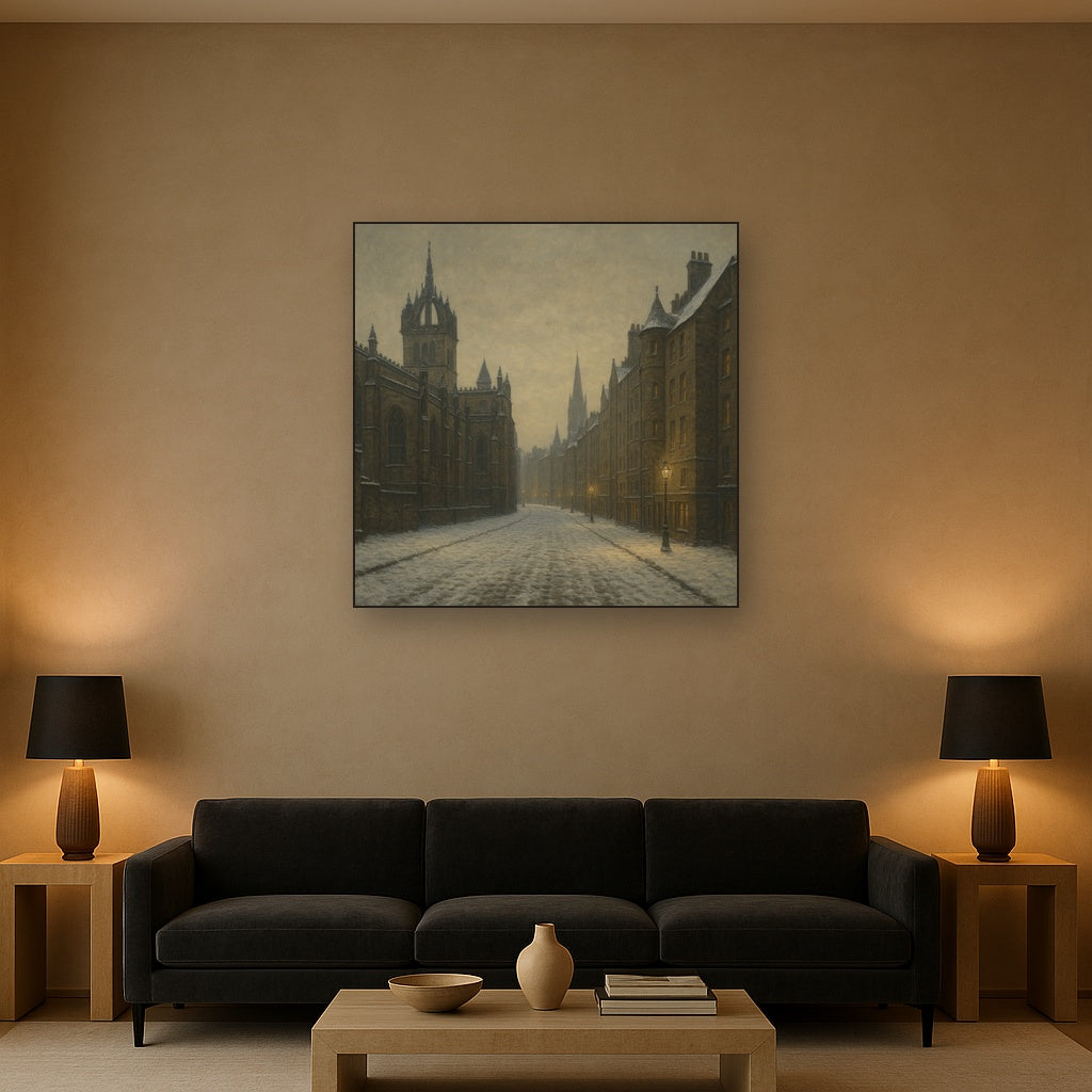 Edinburgh Old Town Royal Mile in Snow No. 2 Oil Painting - View 2