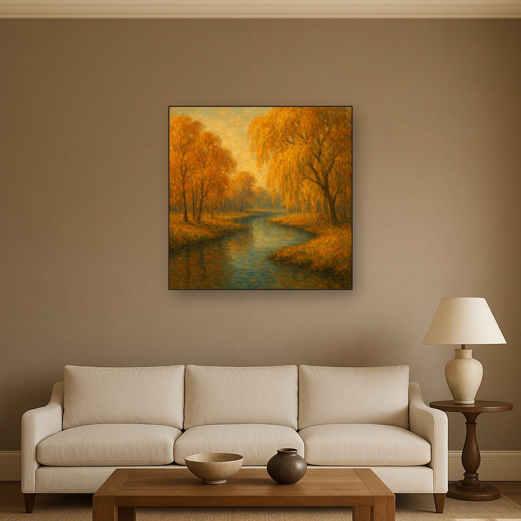 Tranquil River through Autumn Willow Woods No. 8 Fine Art Oil Painting - View 2