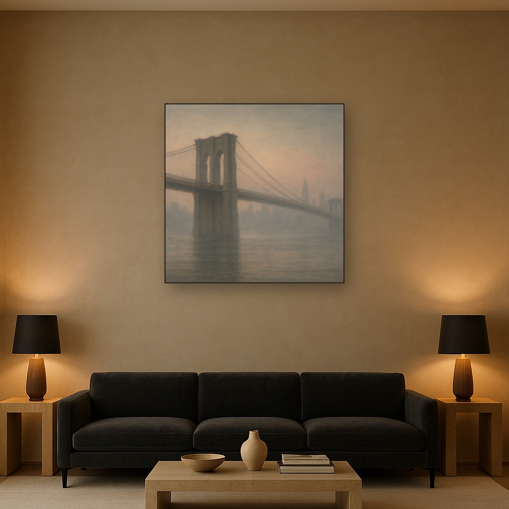 Brooklyn Bridge in Morning River Mist No. 13 Oil Painting - View 2