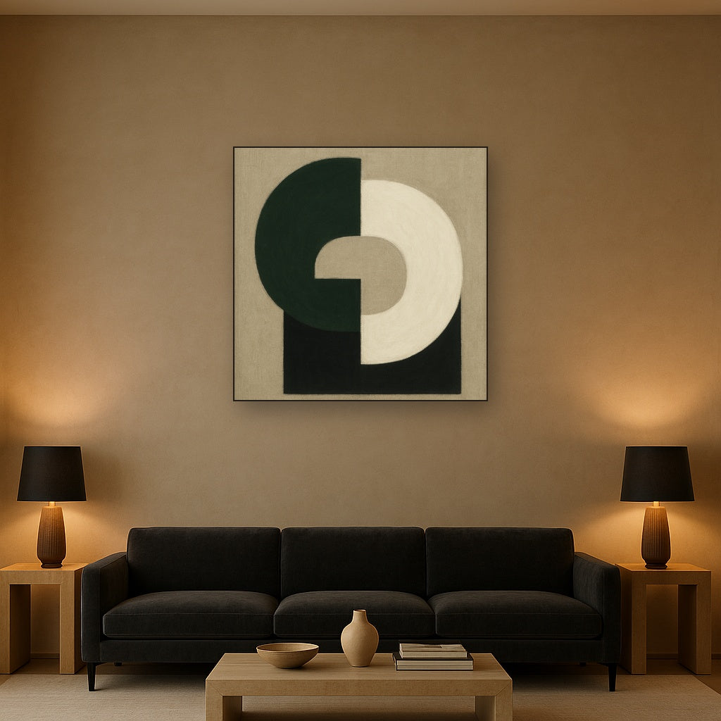 Forest Emerald & Chalk Interlock No. 6 - Modern Fine Art Oil Painting - View 2