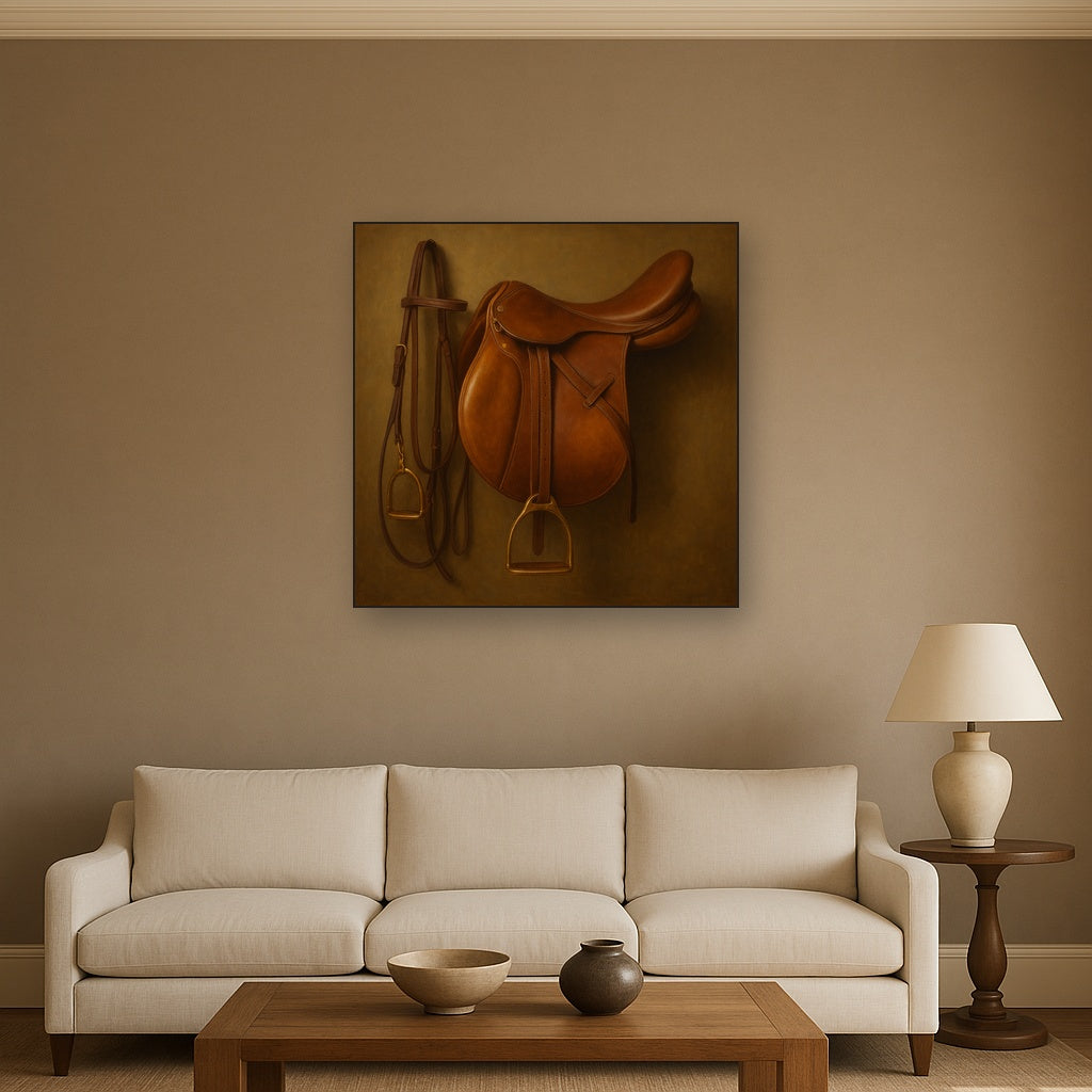 Vintage Bridle & Polished Leather Saddle No. 17 Oil Painting - View 2