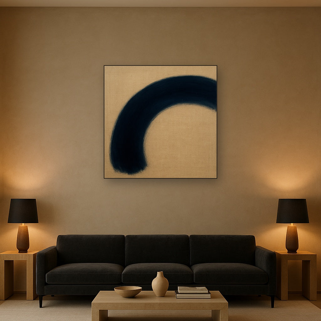 Navy Indigo & Warm Sand Sweep No. 2 - Modern Fine Art Oil Painting - View 2