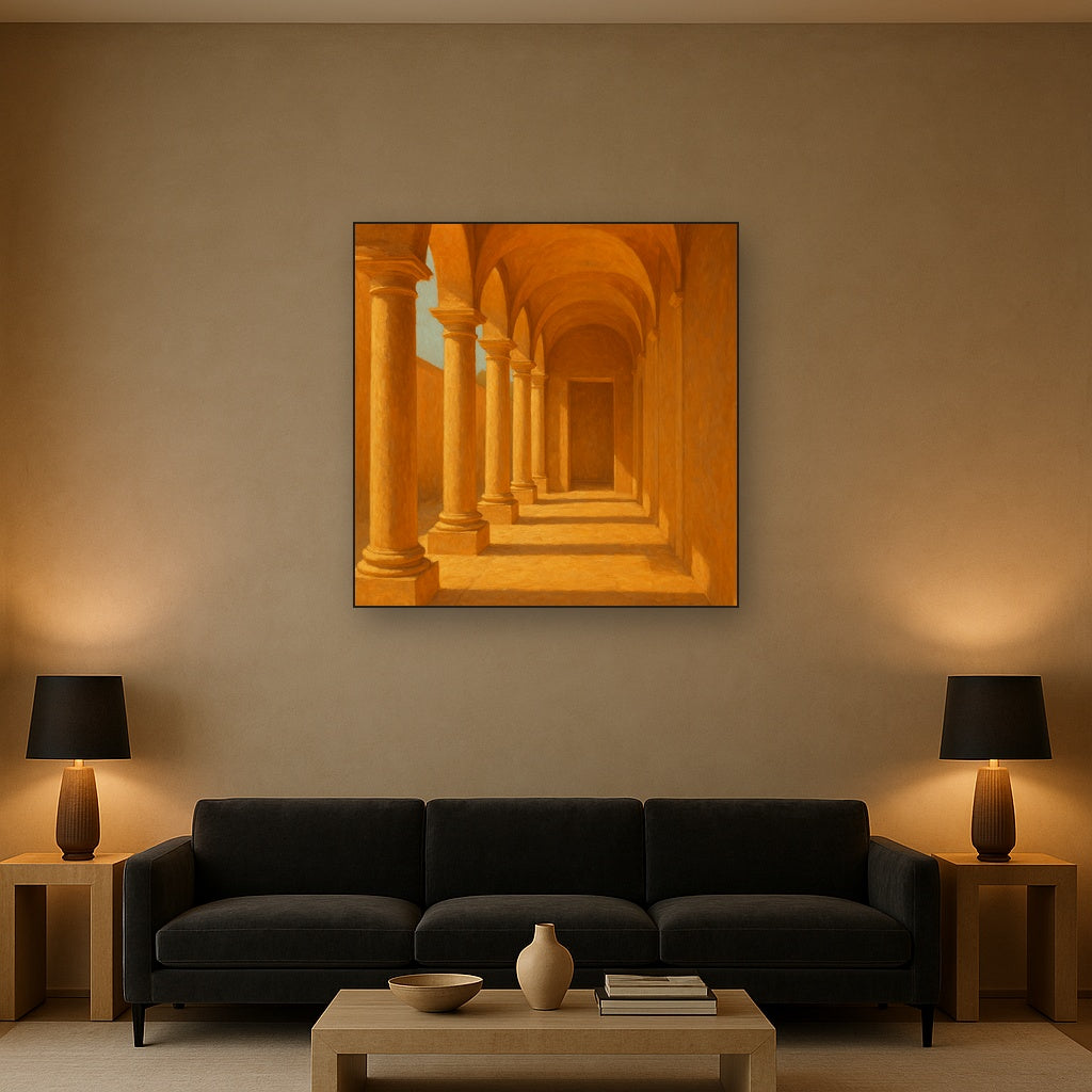 Minimalist Colonnade in Terracotta Oil Painting - View 2