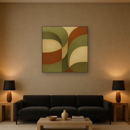 Intersecting Curved Forms in Olive & Rust No. 19 Oil Painting - View 2