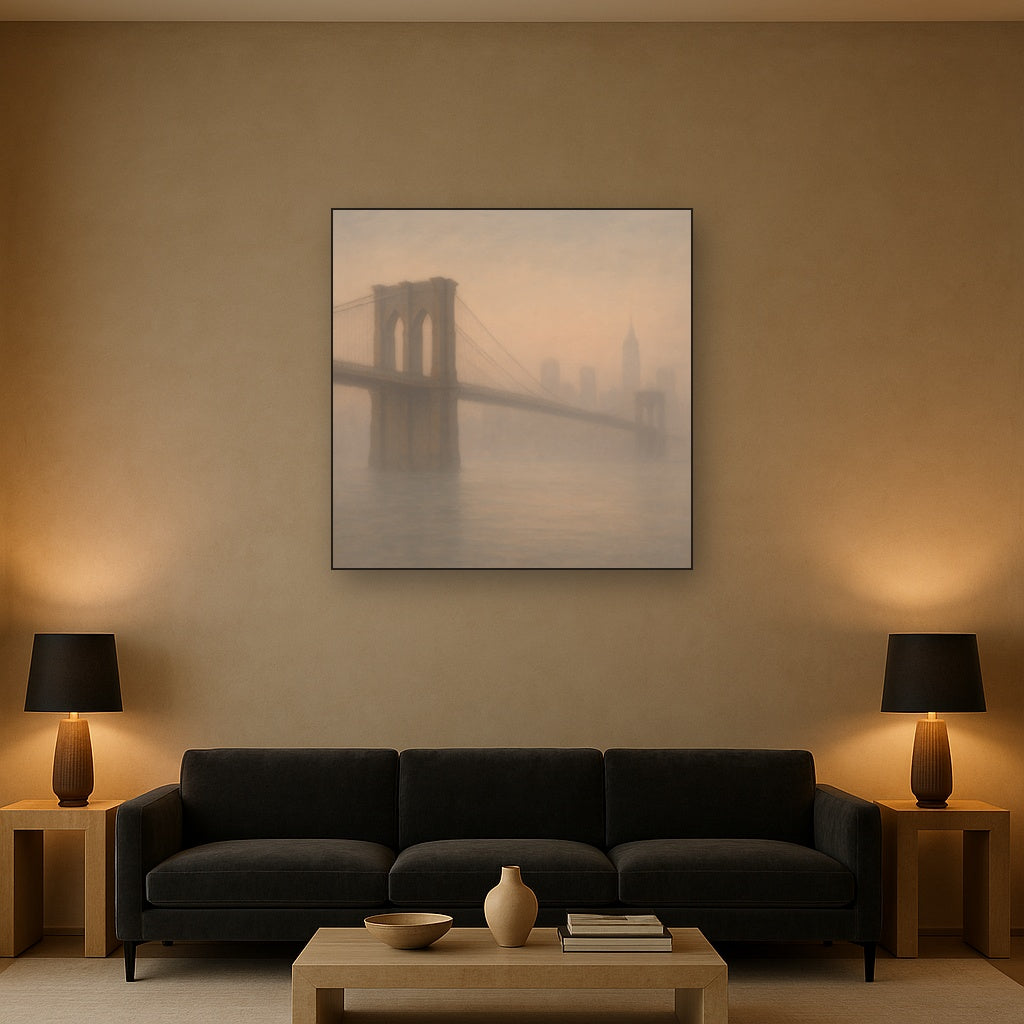 Brooklyn Bridge in Morning River Mist No. 4 Oil Painting - View 2