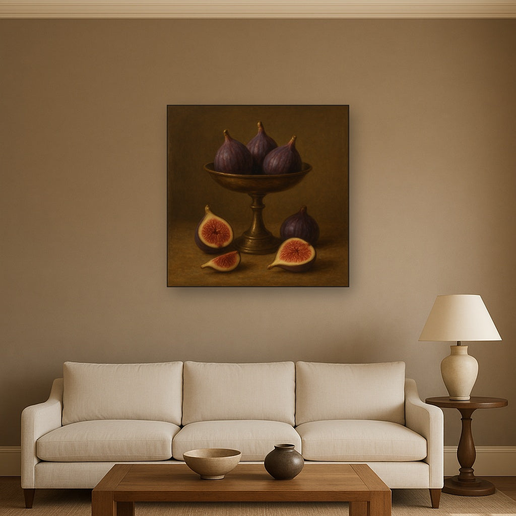 Ripe Figs & Bronze Compote Still Life Oil Painting - View 2